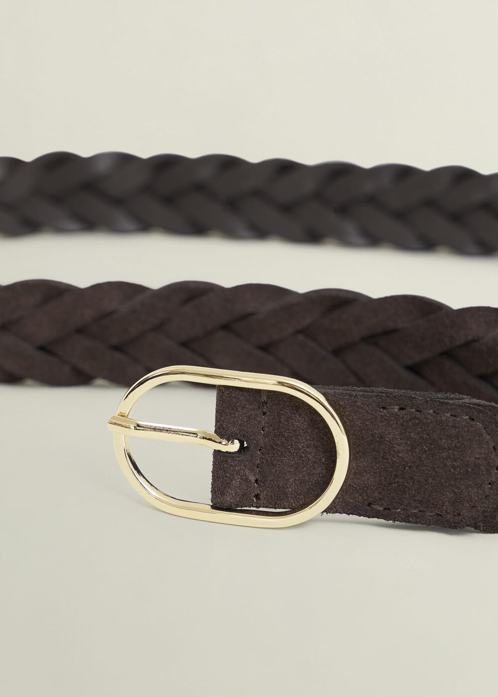 Meera Suede Woven Belt, Chocolate Brown, hi-res