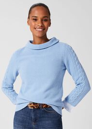 Camilla Cotton Cable Jumper, Serene Blue, hi-res