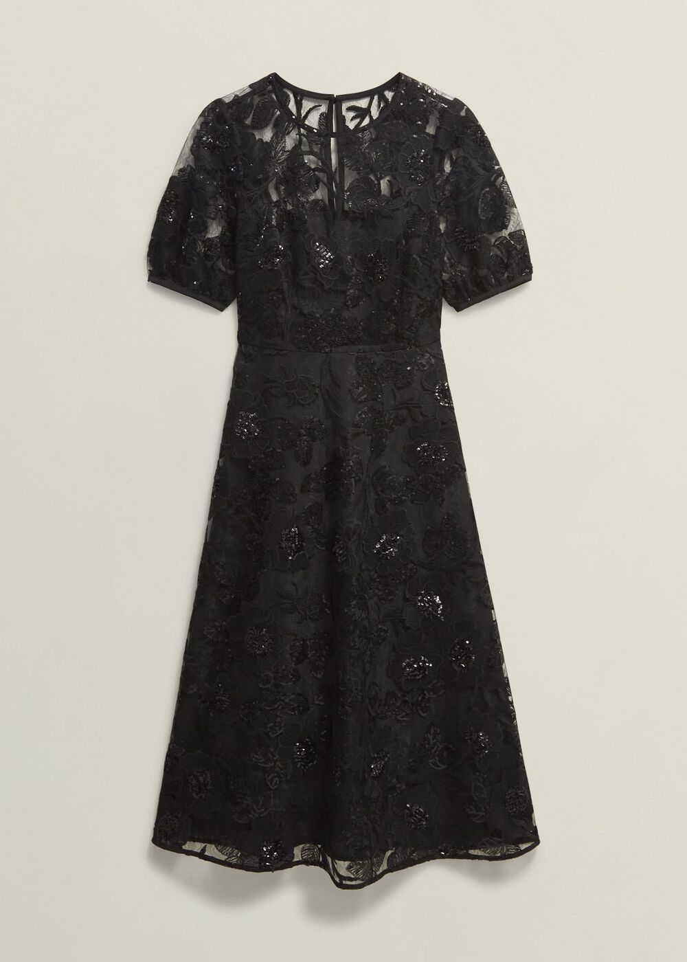 Ami Lace Sequin Midi Dress, Hobbs Black, hi-res