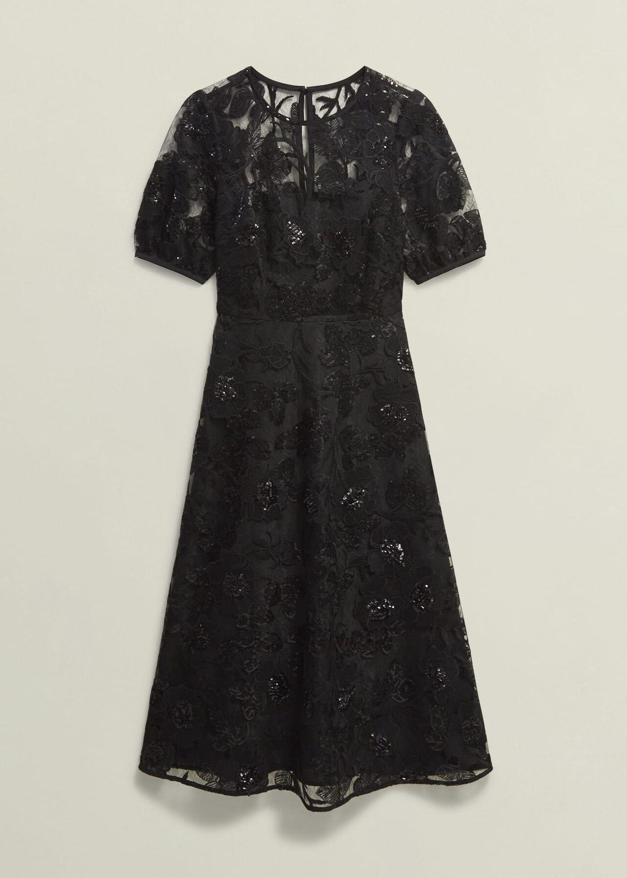 Ami Lace Sequin Midi Dress, Hobbs Black, hi-res