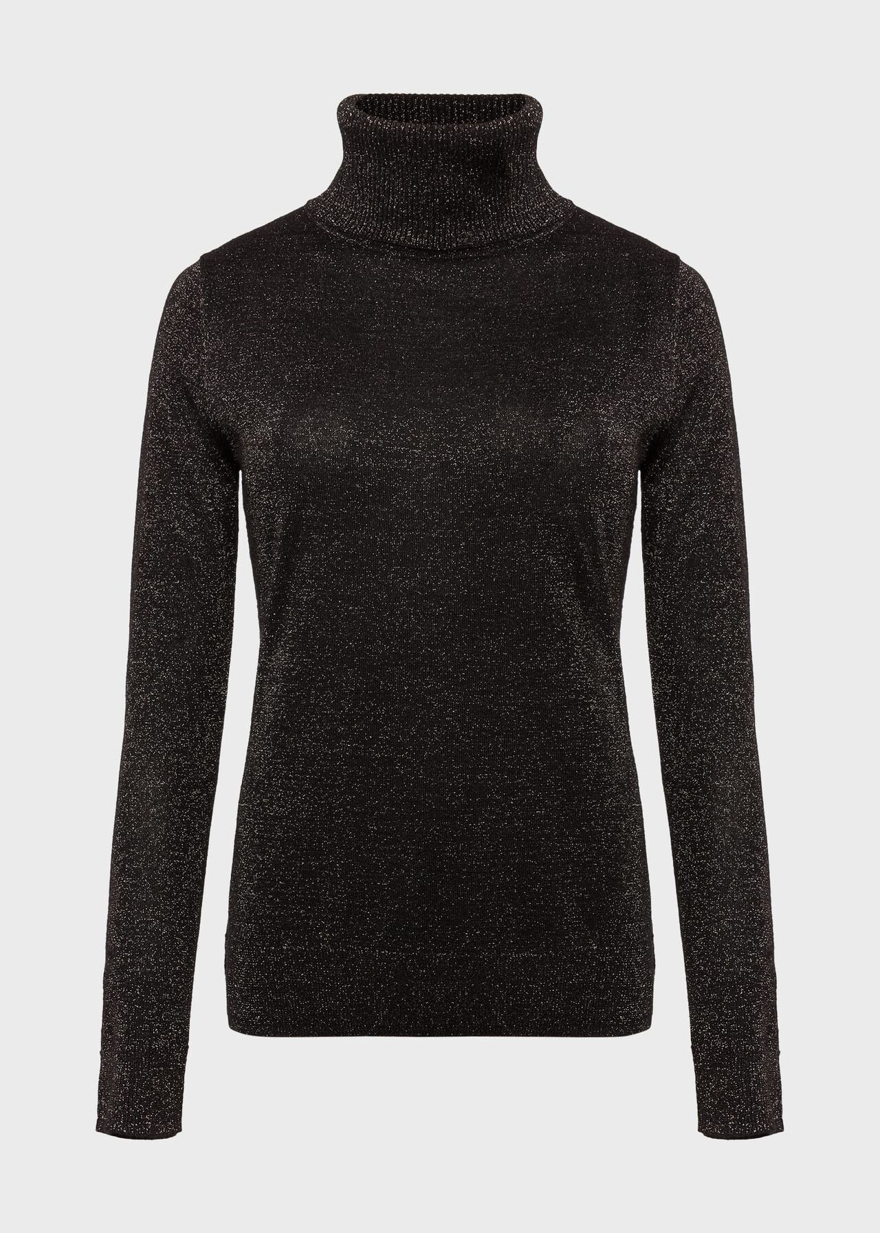 Olive Sparkle Roll Neck Jumper, Black Silver, hi-res