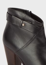 Ivy Leather Block Heel Ankle Boots, Black, hi-res