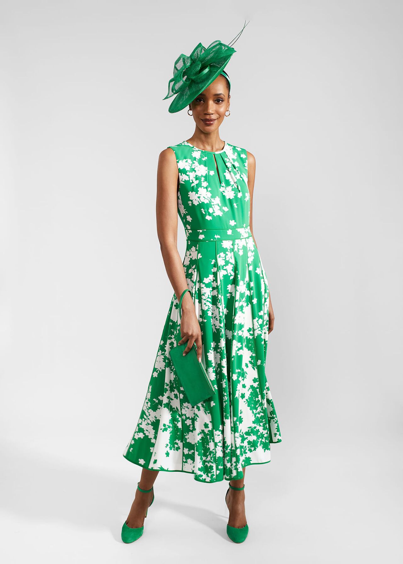 Angelica Floral Midi Dress, Green Ivory, hi-res