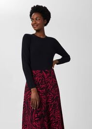 Harlie Midi Knitted Dress, Navy Pink, hi-res