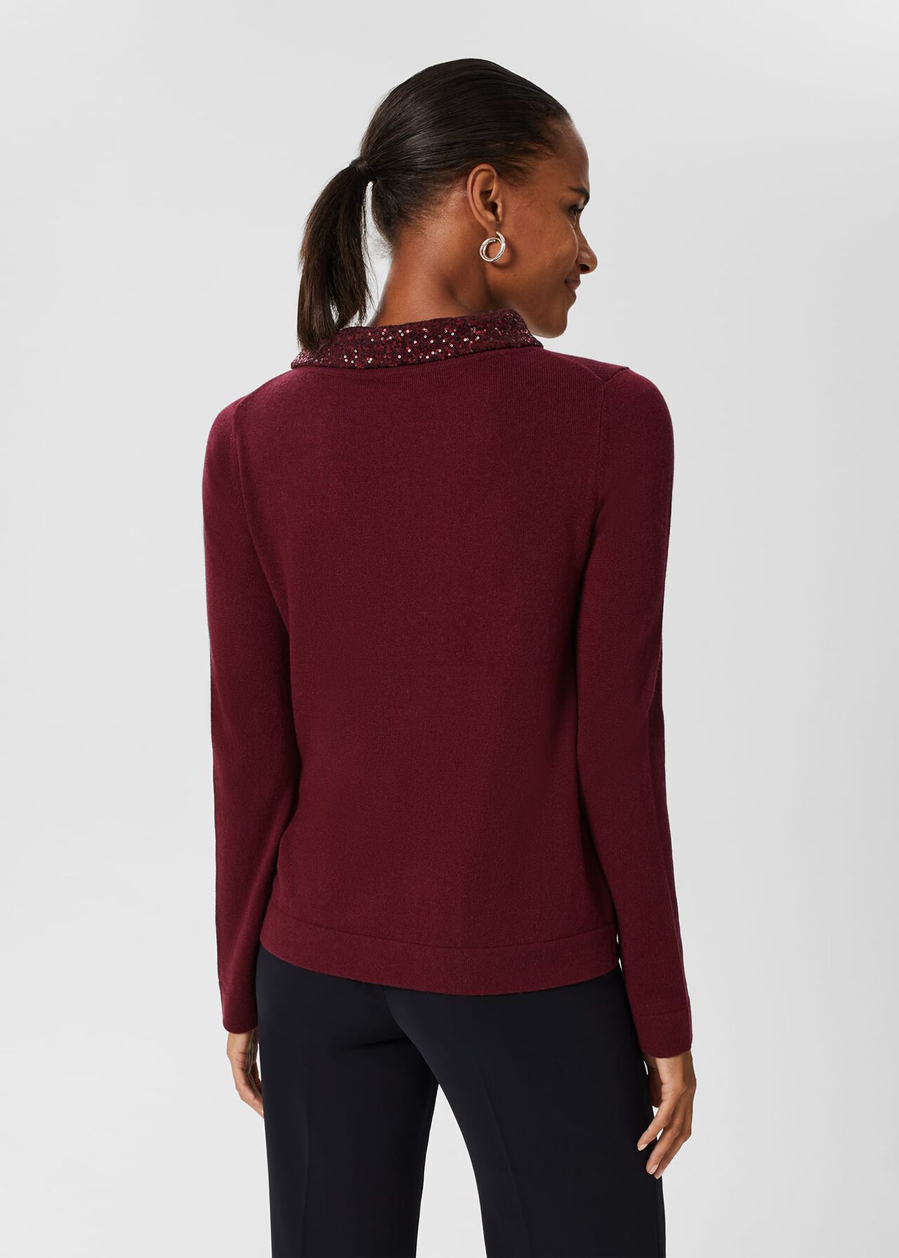 Esther Sequin Wool Cashmere Jumper, Burgundy, hi-res