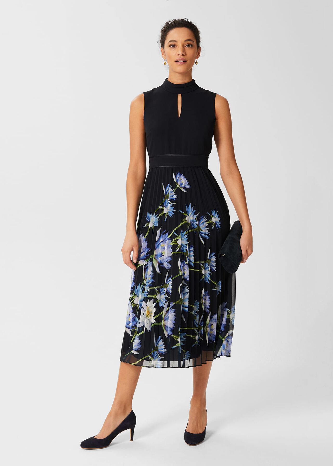 Daniela Floral Pleated Dress, Navy Multi, hi-res