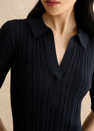 Blair Pointelle Knitted Polo Top, Hobbs Navy, hi-res