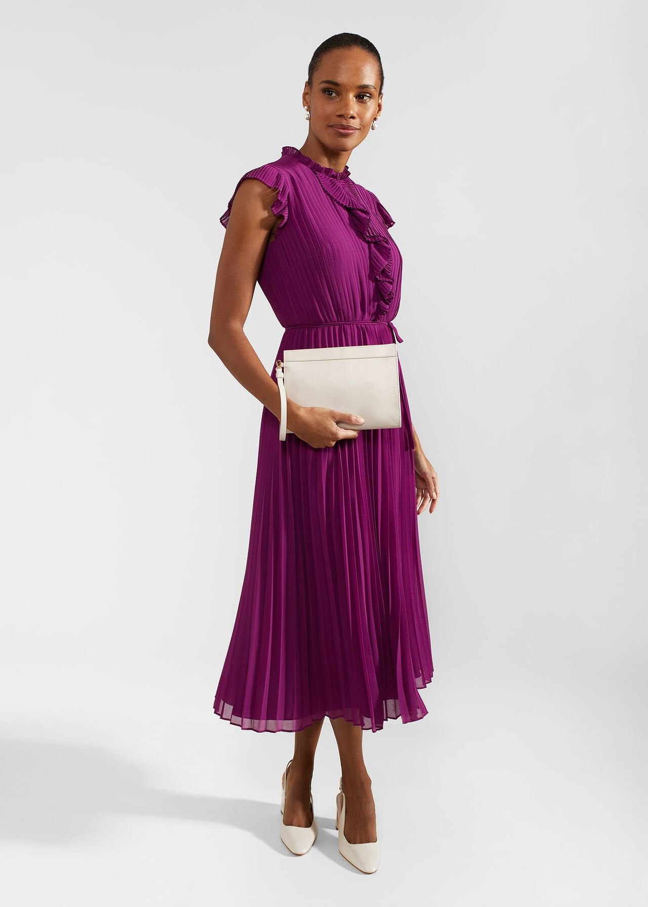 Addison Pleated Dress, Magenta Purple, hi-res
