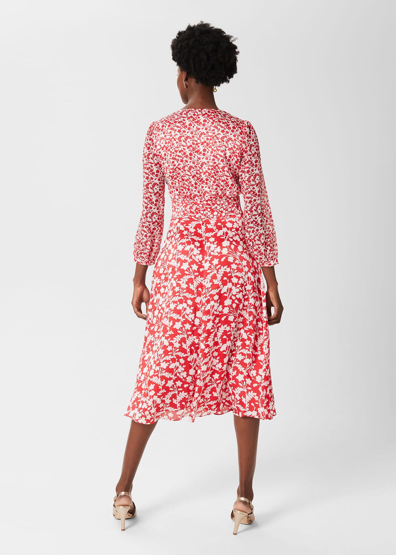 Rosie Floral V Neck Dress, Rasp Red Ivory, hi-res