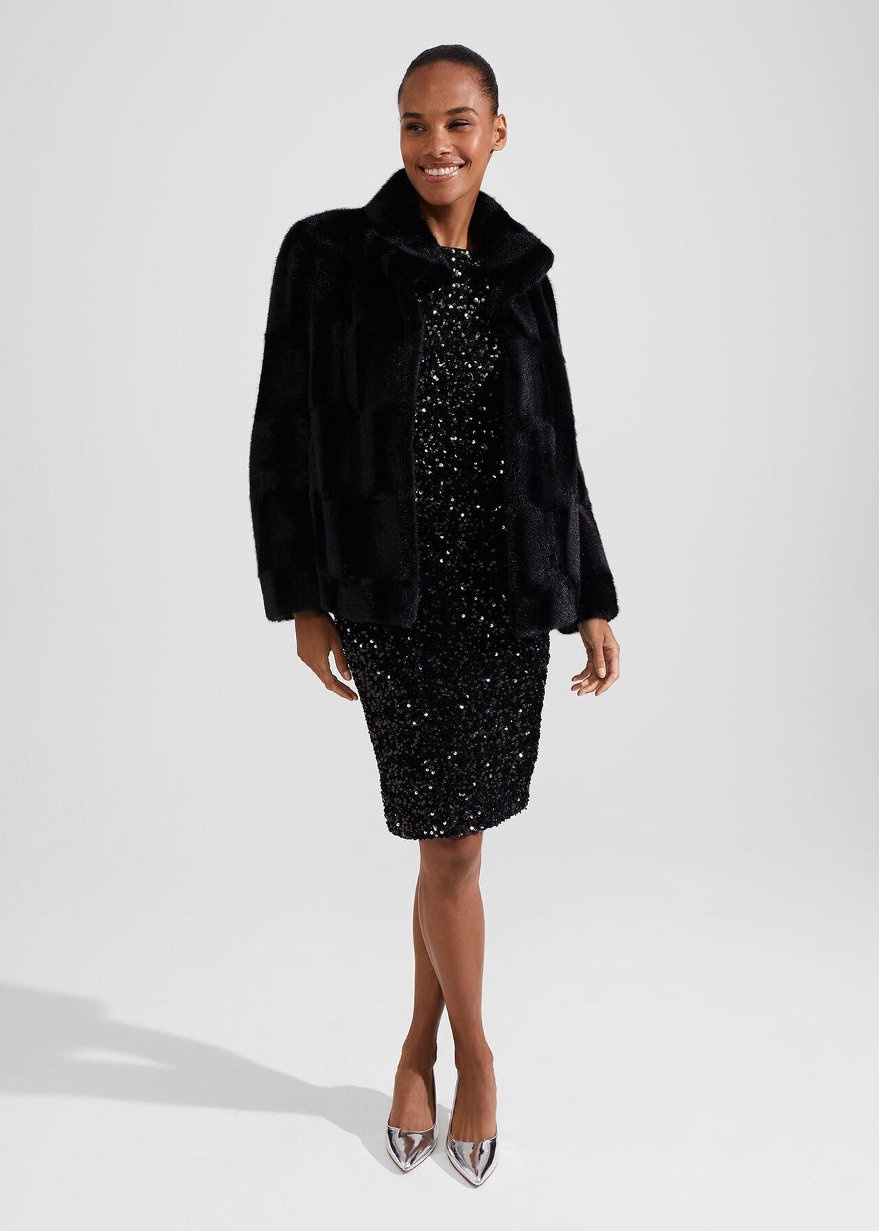 Andrea Faux Fur Coat, Black, hi-res