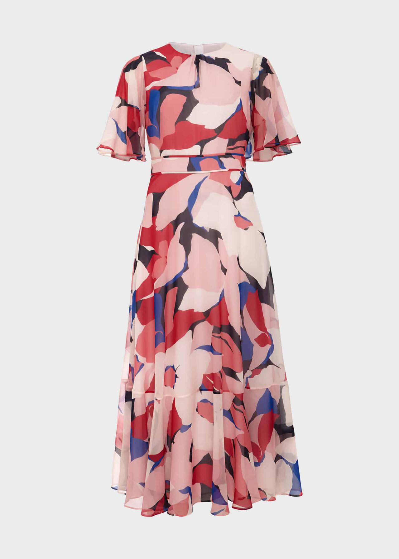 Petite Freya Silk Midi Dress, Navy Pink Multi, hi-res