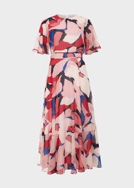 Petite Freya Silk Midi Dress, Navy Pink Multi, hi-res