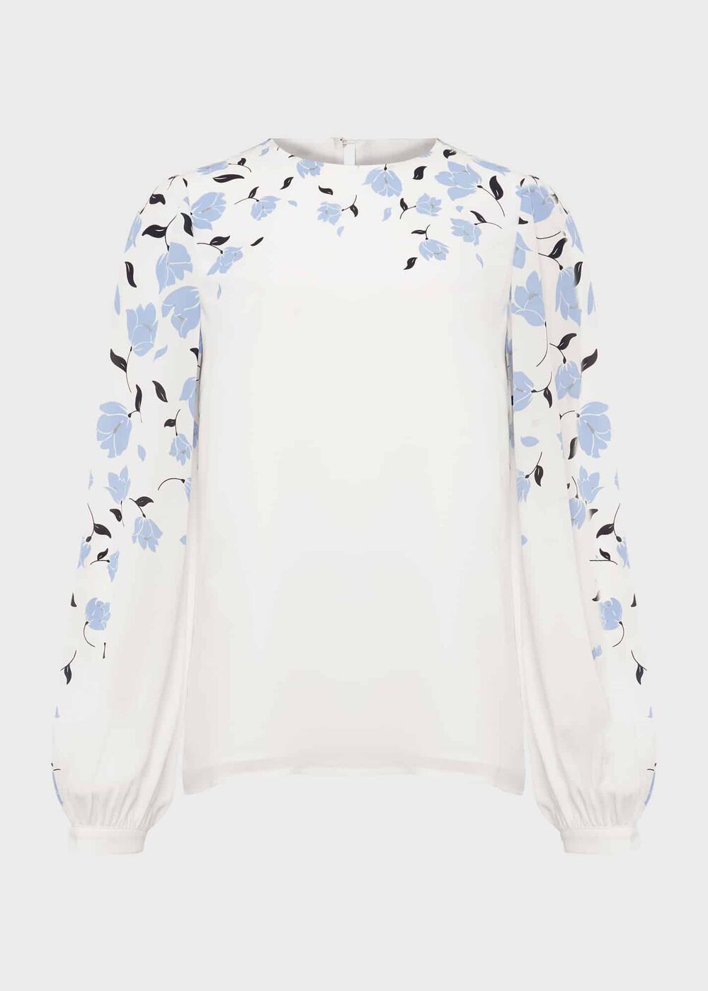 Zeoy Floral Puff Sleeve Blouse, Ivory Blue, hi-res