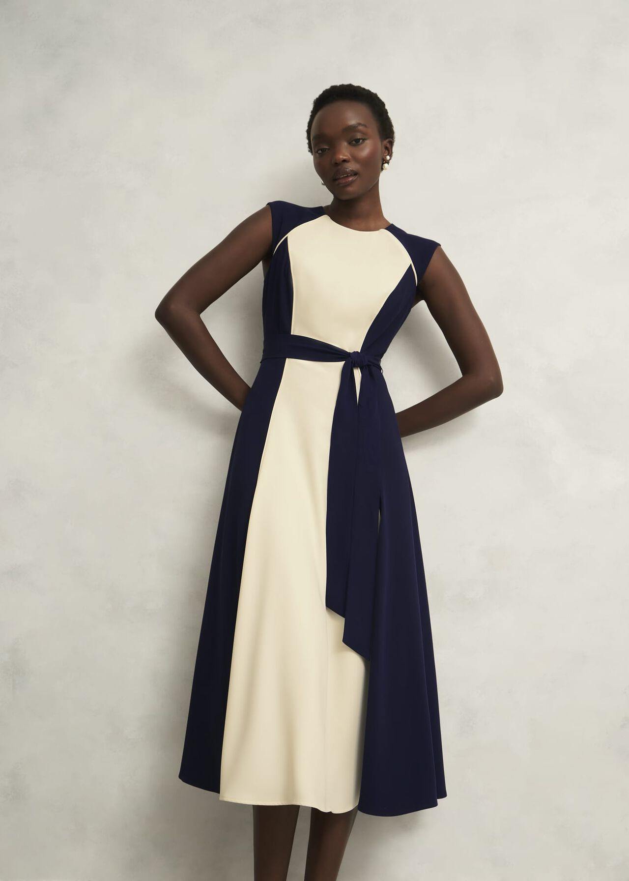 Petite Andrea Colourblock Dress, Navy Cream, hi-res