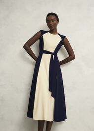 Petite Andrea Colourblock Dress, Navy Cream, hi-res