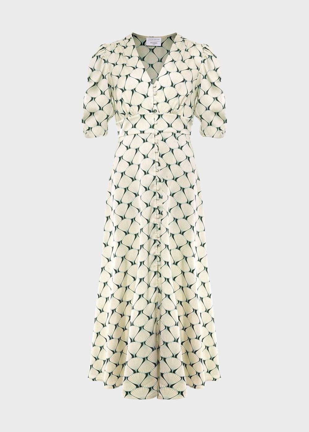 Ennerdale V Neck Midi Dress, Green Cream, hi-res