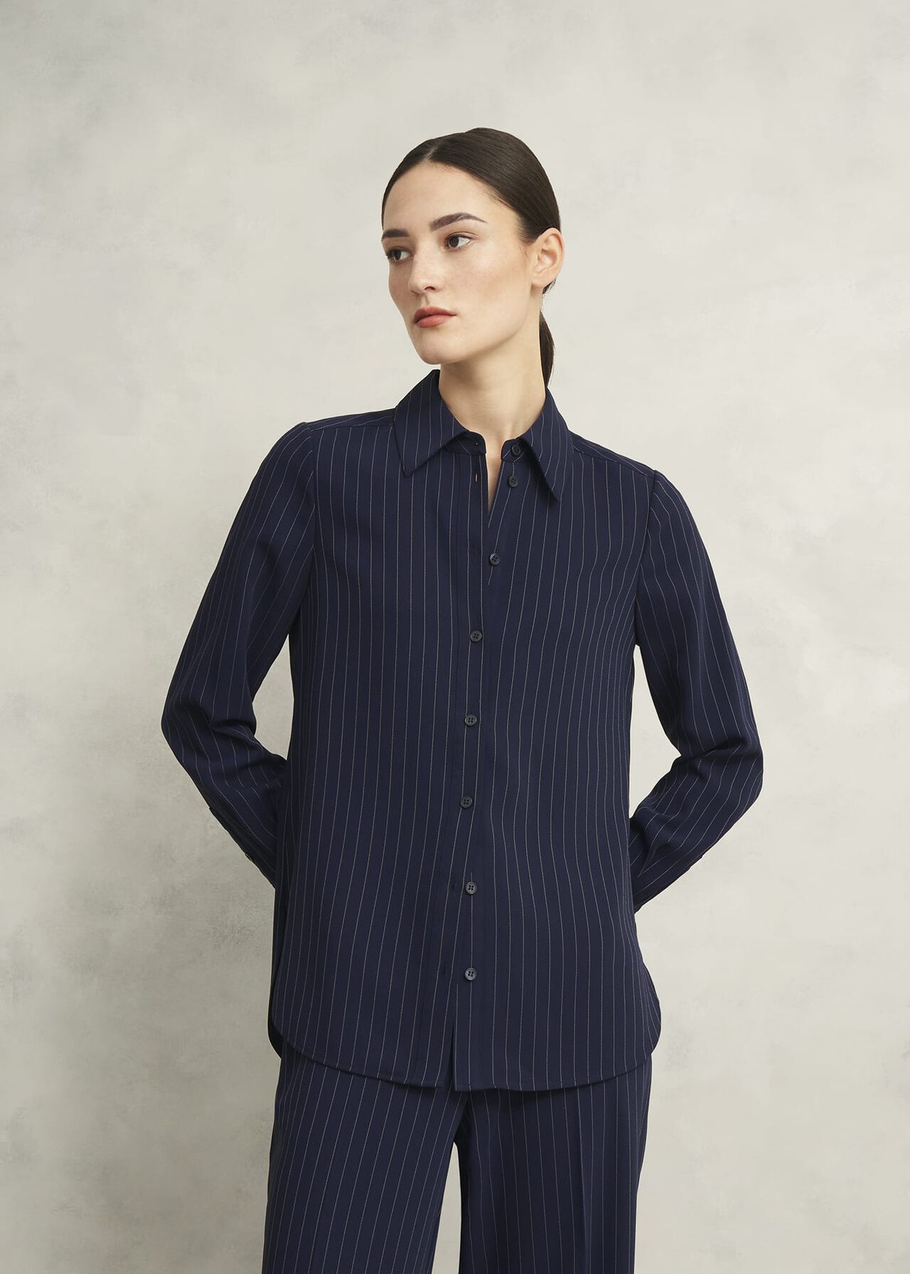 Hadley Pinstripe Shirt, Midnight Ivory, hi-res