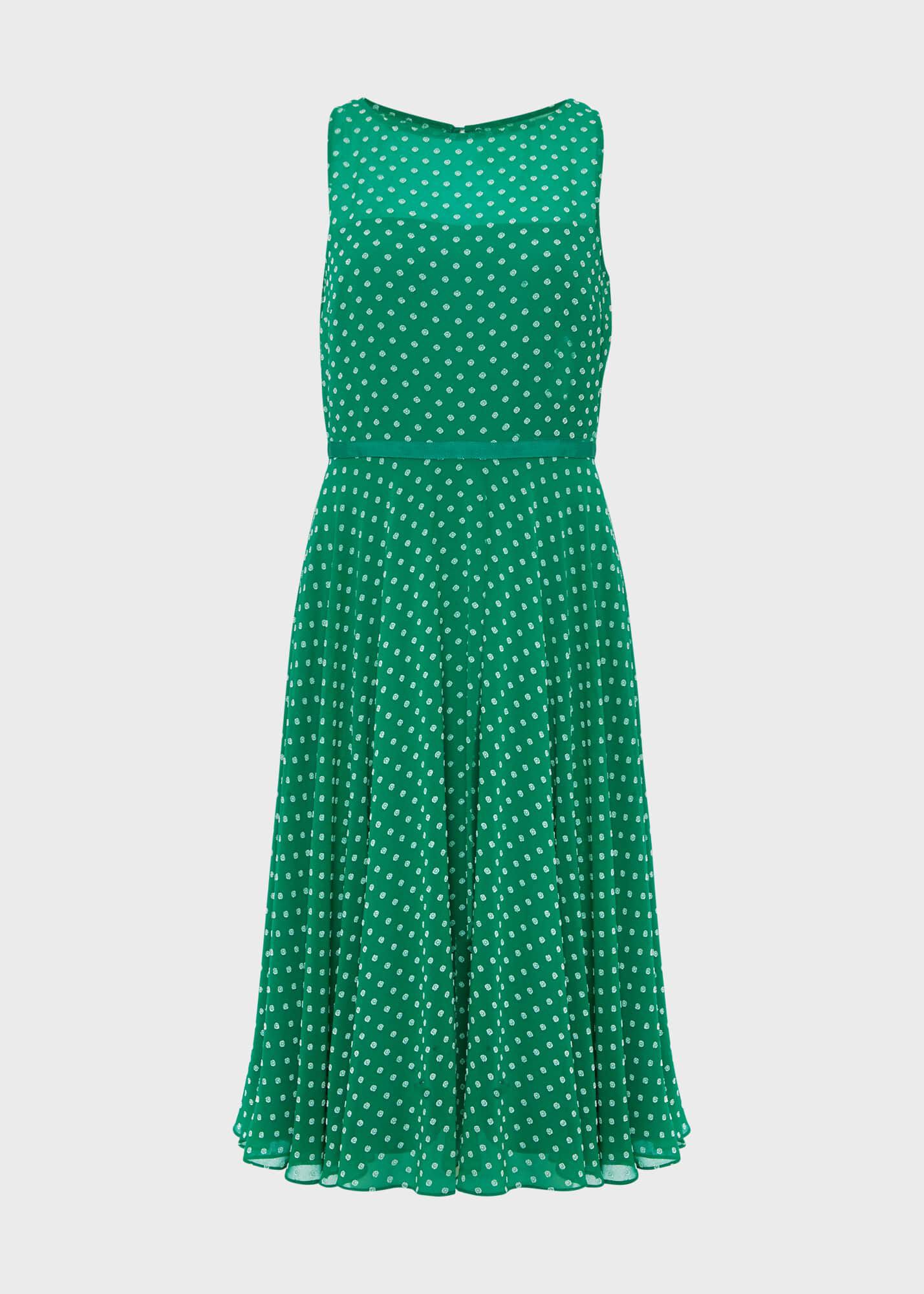 Hobbs green online polka dot dress