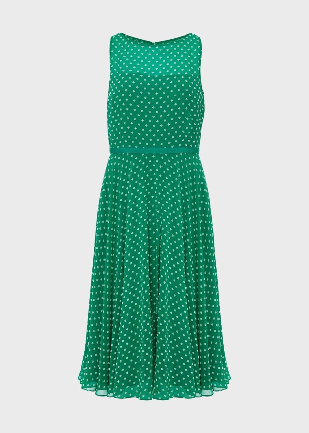 Della Spot Fit And Flare Dress, Green Ivory, hi-res