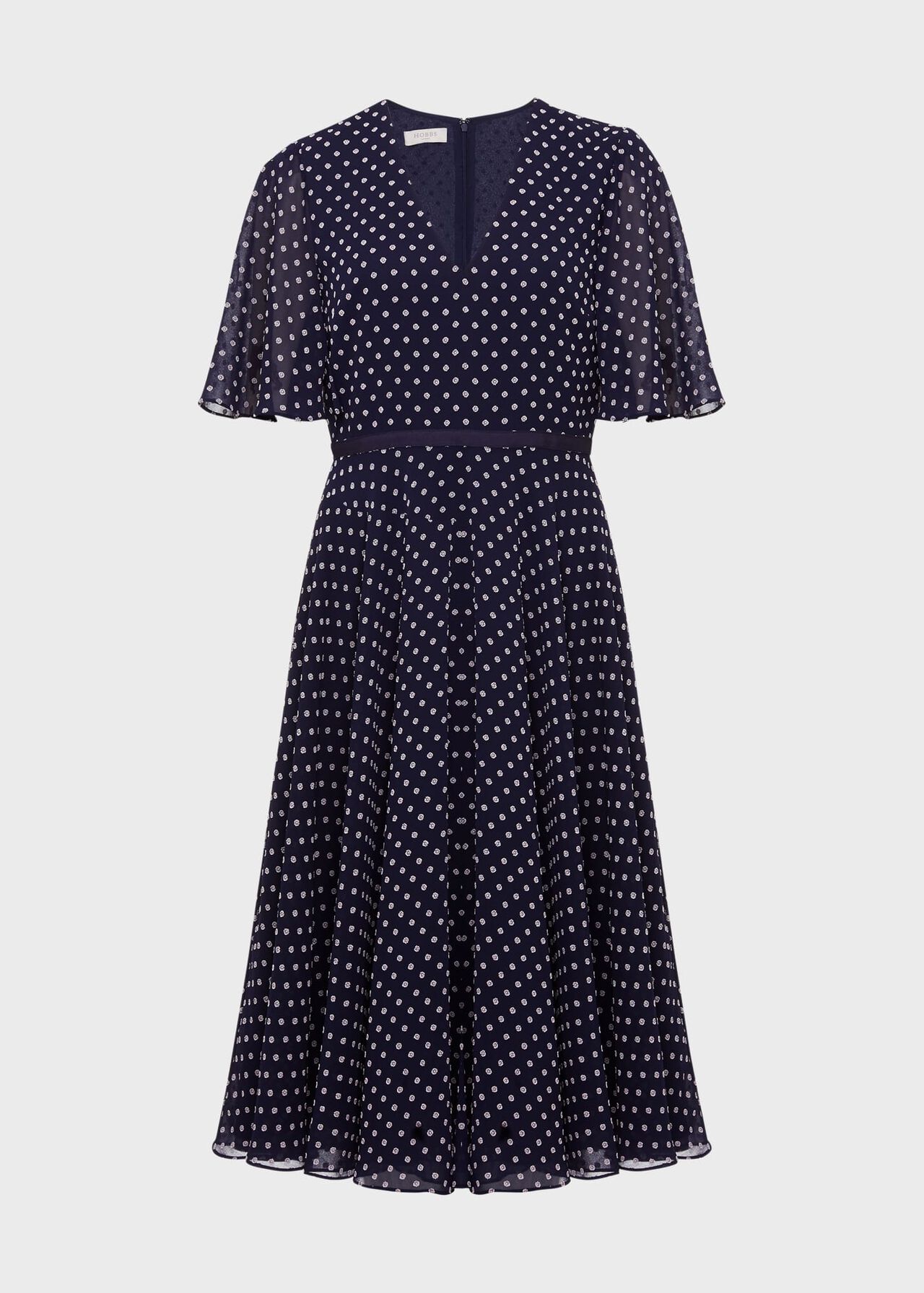 Petite Celia Spot Fit And Flare Dress, Navy Pale Pink, hi-res