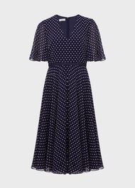 Petite Celia Spot Fit And Flare Dress, Navy Pale Pink, hi-res