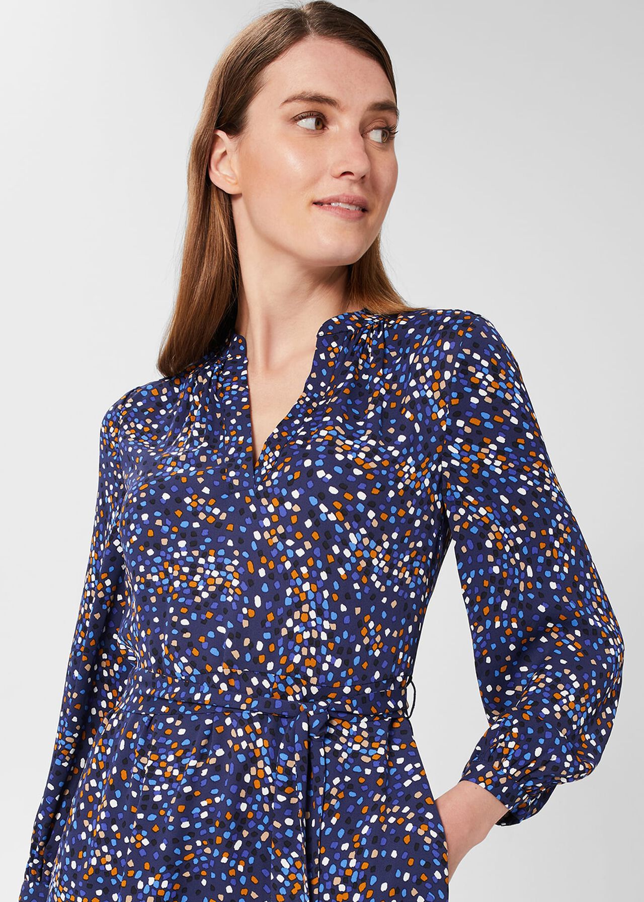 Mallory Belted Fit And Flare Dress, Blue Multi, hi-res