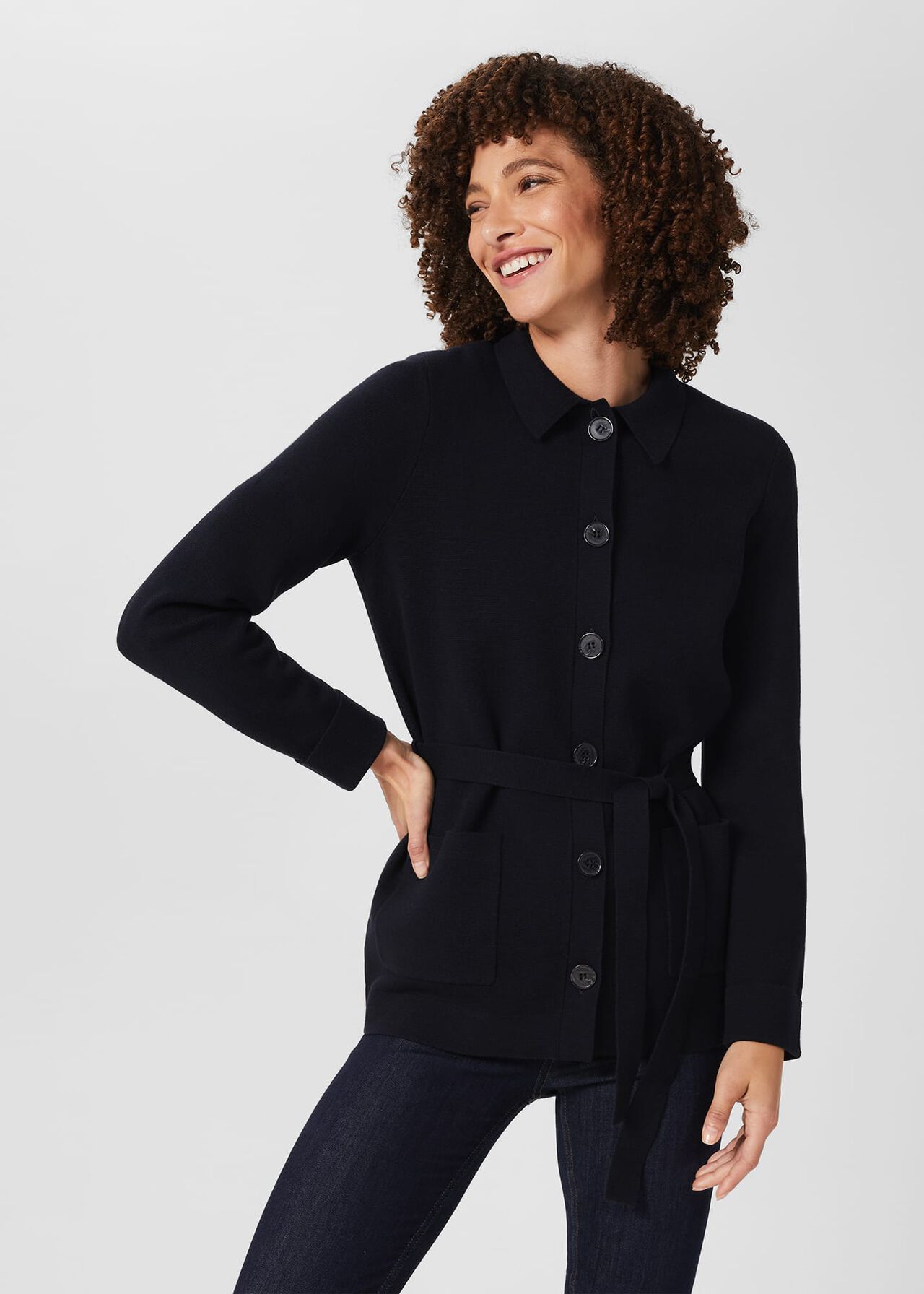 Paloma Cotton Wool Knitted Jacket, Navy, hi-res