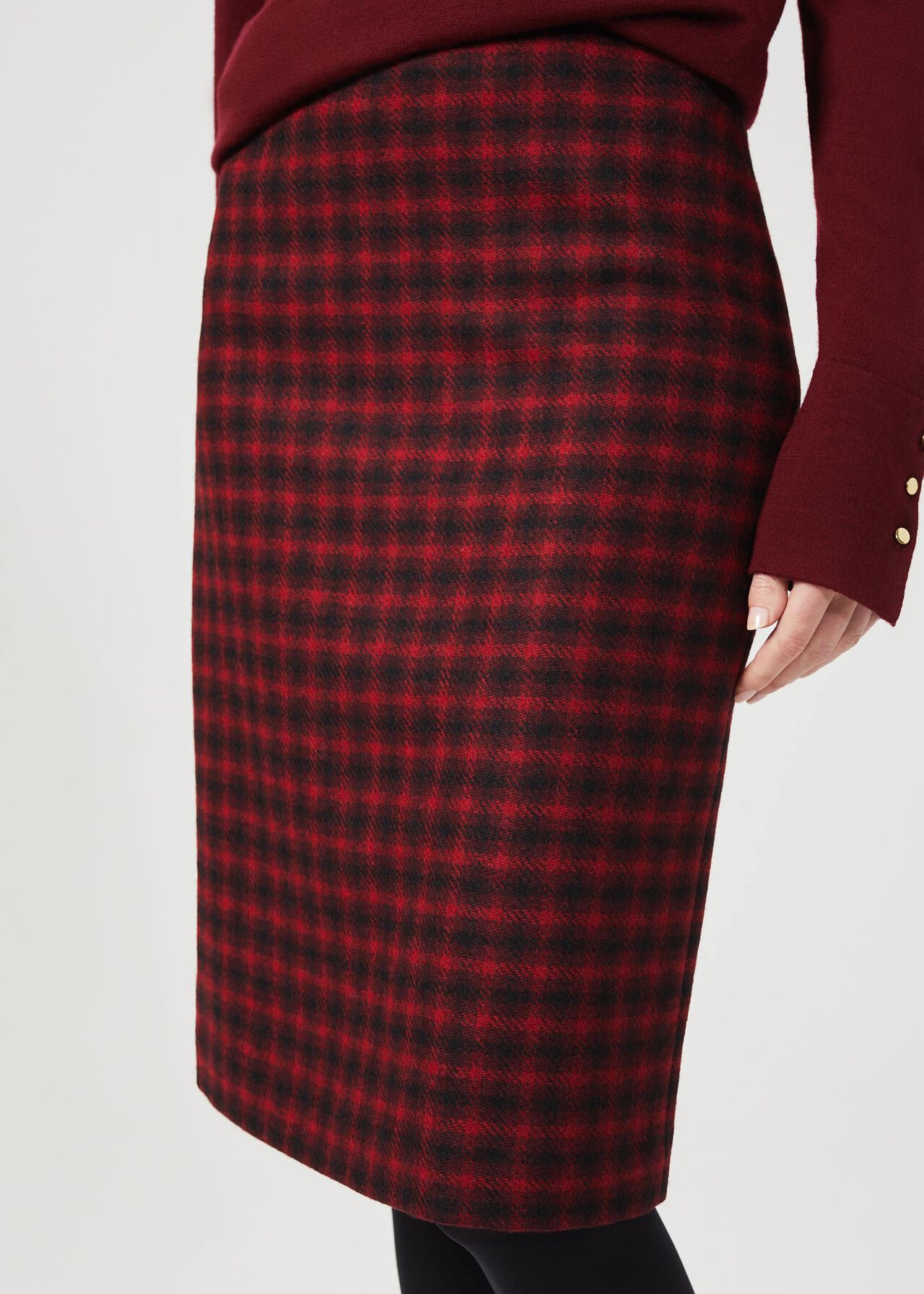 Daphne Wool Pencil Skirt, Red Black, hi-res