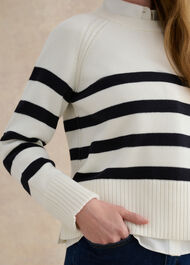 Georgie Striped Cotton Jumper, Ivory Navy, hi-res