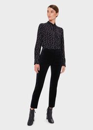 Paola Velvet Slim Trousers With Stretch, Navy, hi-res