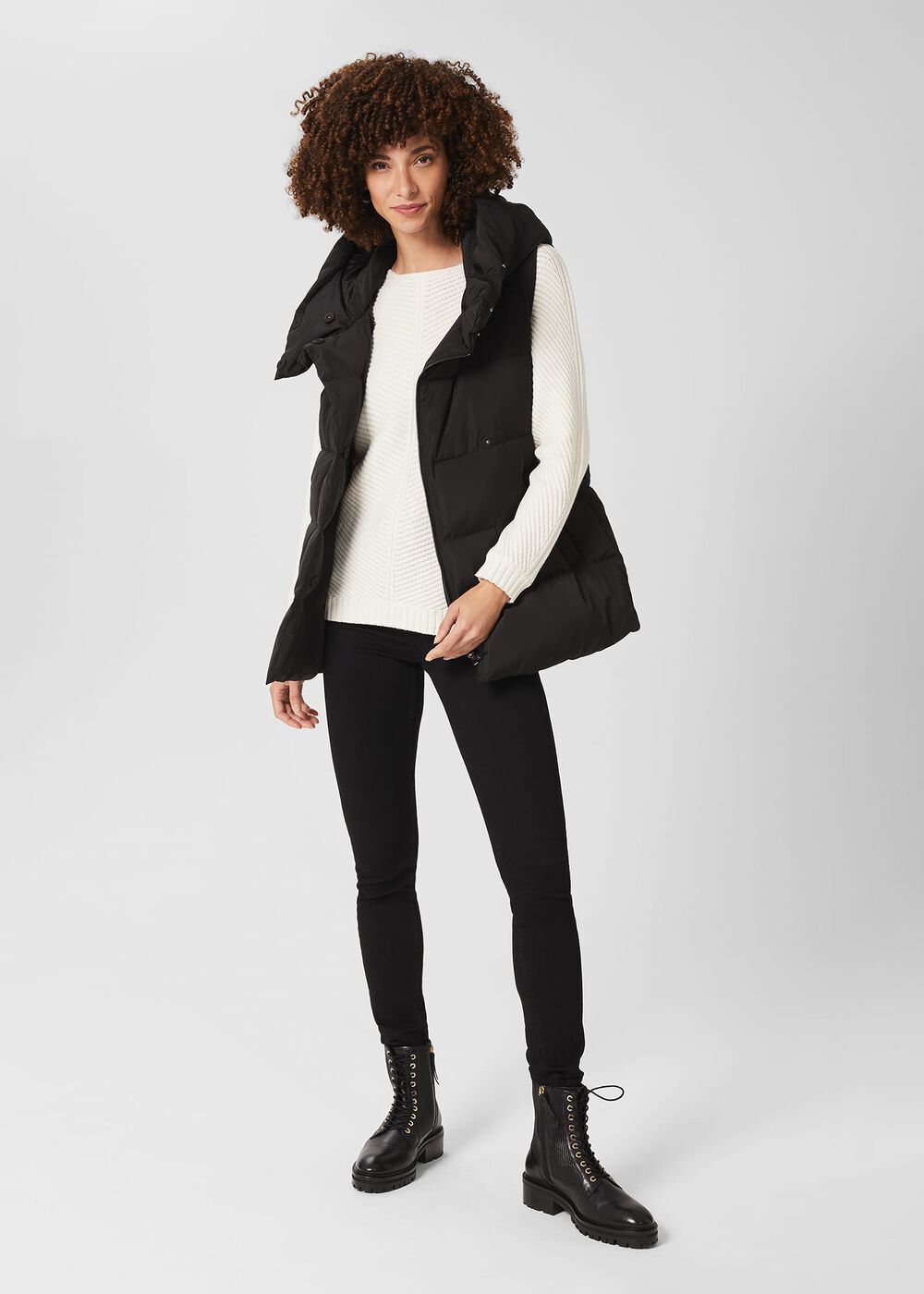 Heather Water Resistant Padded Gilet, Black, hi-res
