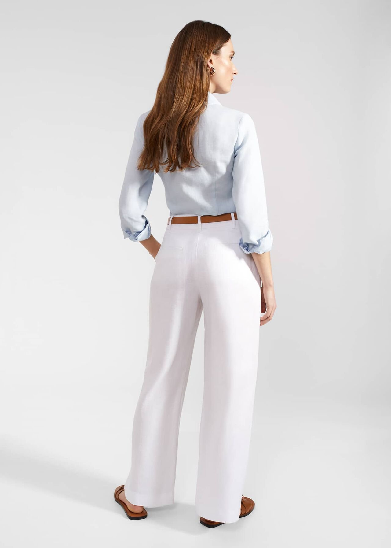 Lynn Linen Trousers, White, hi-res