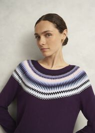 Purple Greta Wool Blend Fairisle Crew Neck Sweater, Vibrant Purple, hi-res