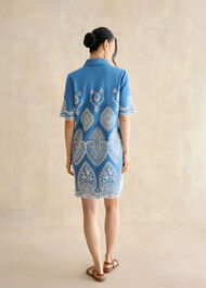 Daria Contrast Broderie Dress, Blue Ivory, hi-res