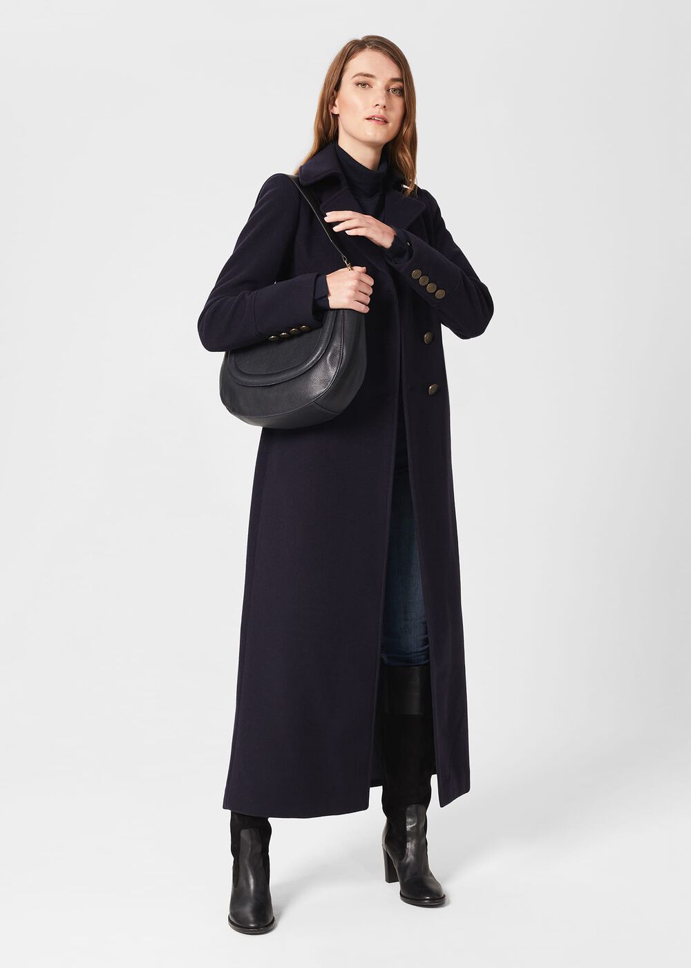Brenna Wool Blend Maxi Coat, Navy, hi-res
