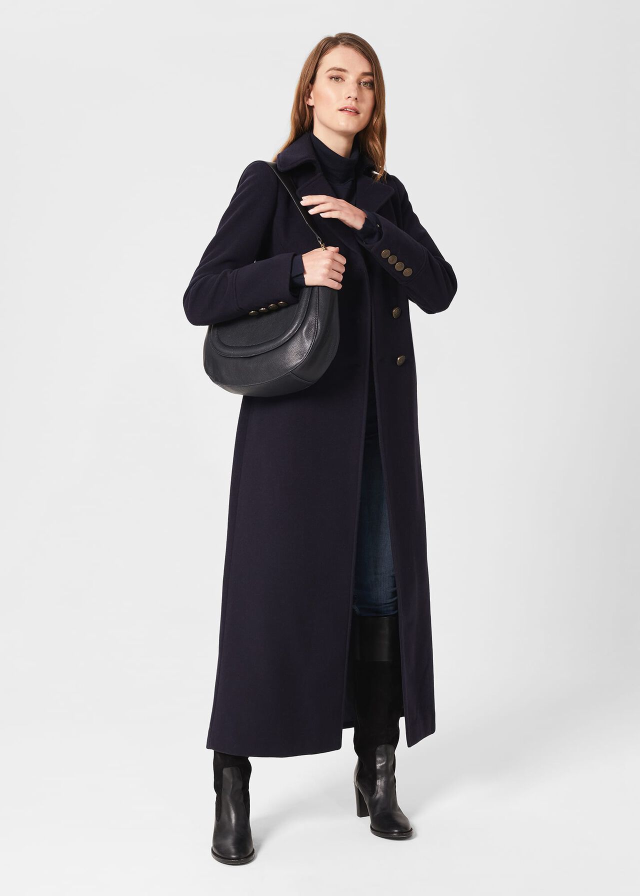 Brenna Wool Blend Maxi Coat, Navy, hi-res