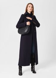 Brenna Wool Blend Maxi Coat, Navy, hi-res