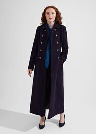 Iris Italian Wool Maxi Coat, Navy, hi-res