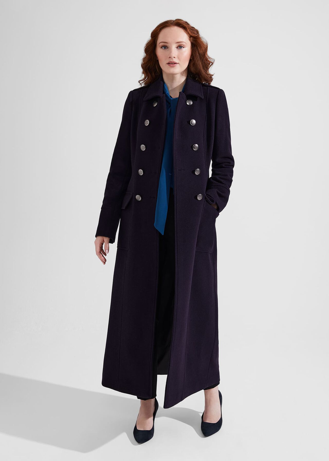 Iris Italian Wool Maxi Coat, Navy, hi-res