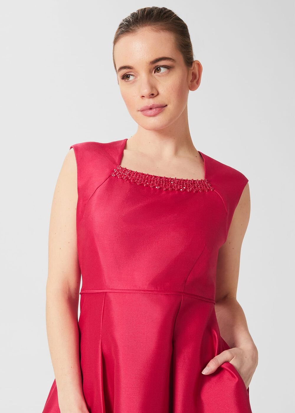 Petite Julietta Silk Blend Fit And Flare Dress, Fuchsia Pink, hi-res