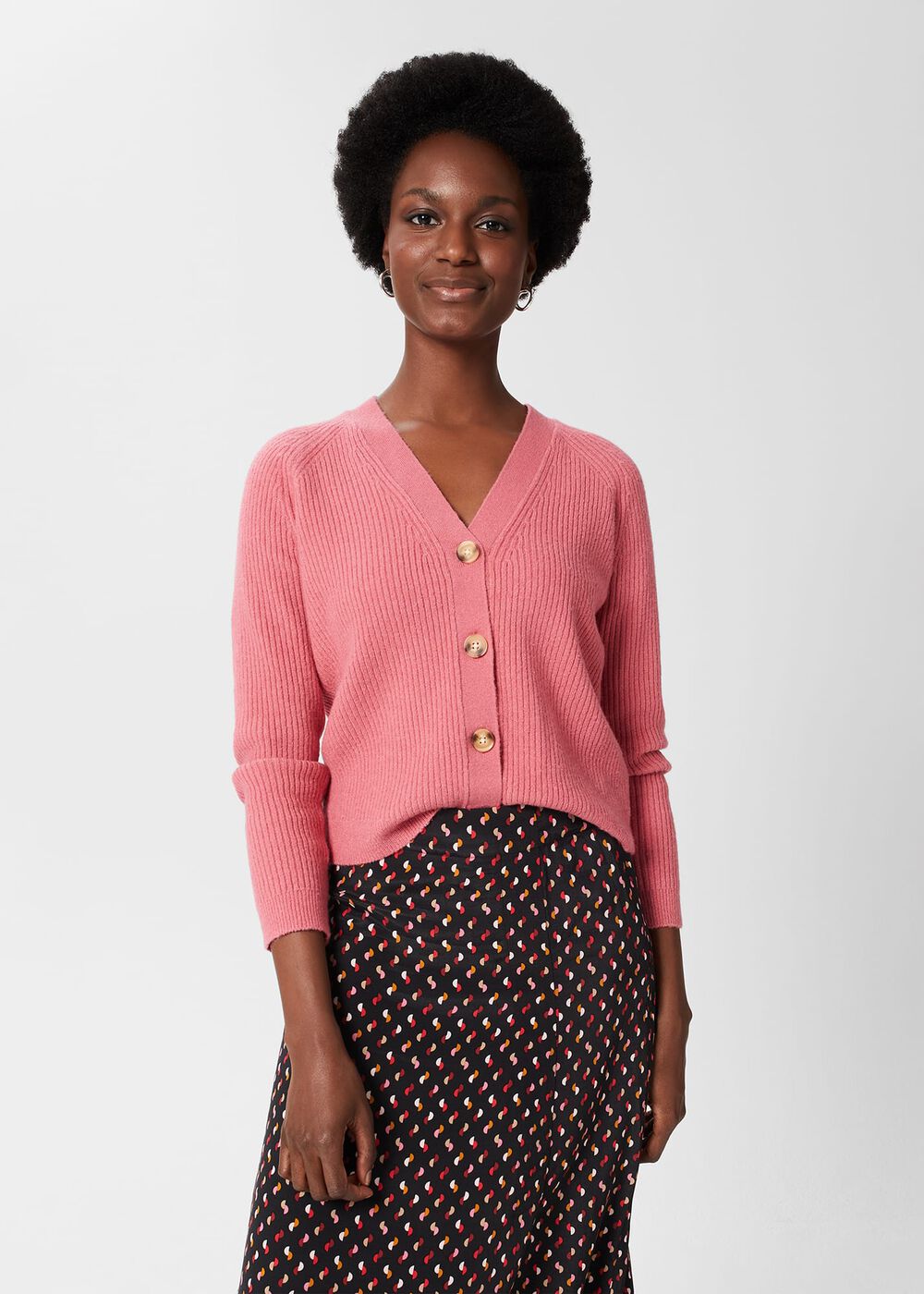 Chloe Ribbed Cardigan, Peony Pink, hi-res