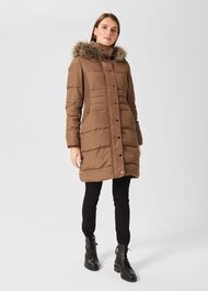 Dita Puffer Jacket With Hood, Camel, hi-res