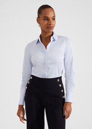 Victoria Cotton Blend Shirt, Pale Blue White, hi-res