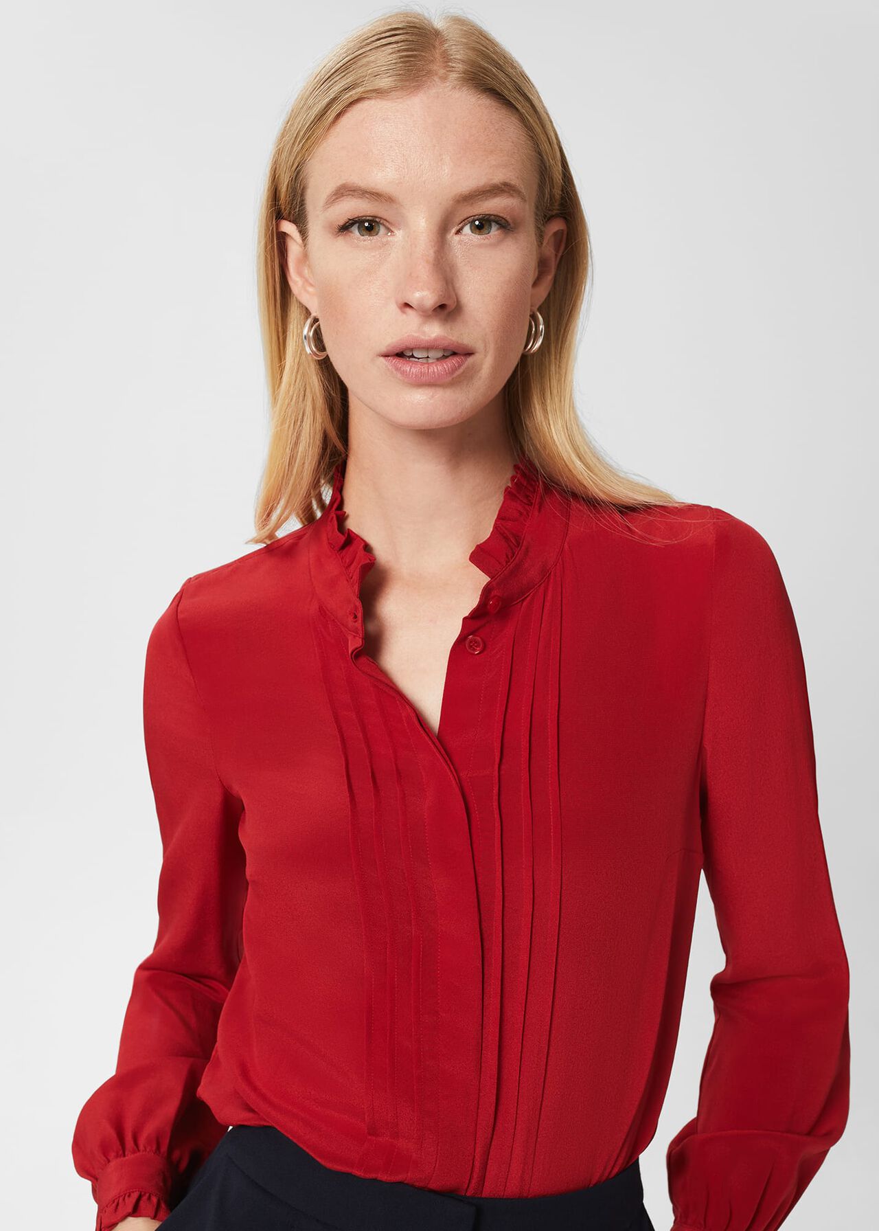 Gracie Silk Frill Blouse, Red, hi-res