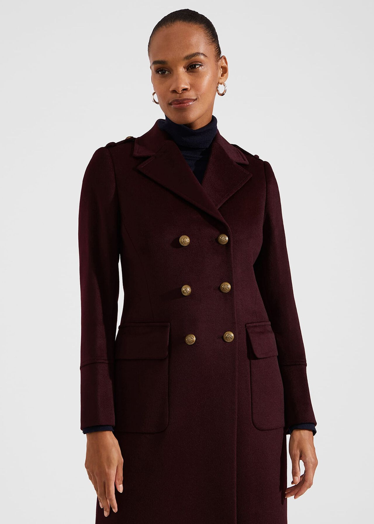 Bianca Maxi Wool Coat, Aubergine, hi-res