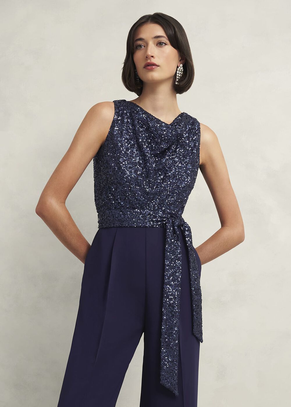 Zuri Sequin Jumpsuit, Midnight Navy, hi-res