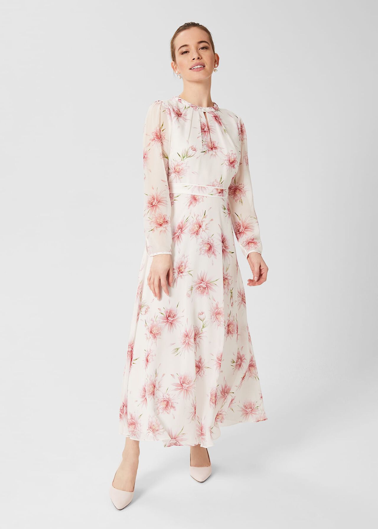 Petite Rosabella Silk Floral Midi Dress, Ivory Multi, hi-res