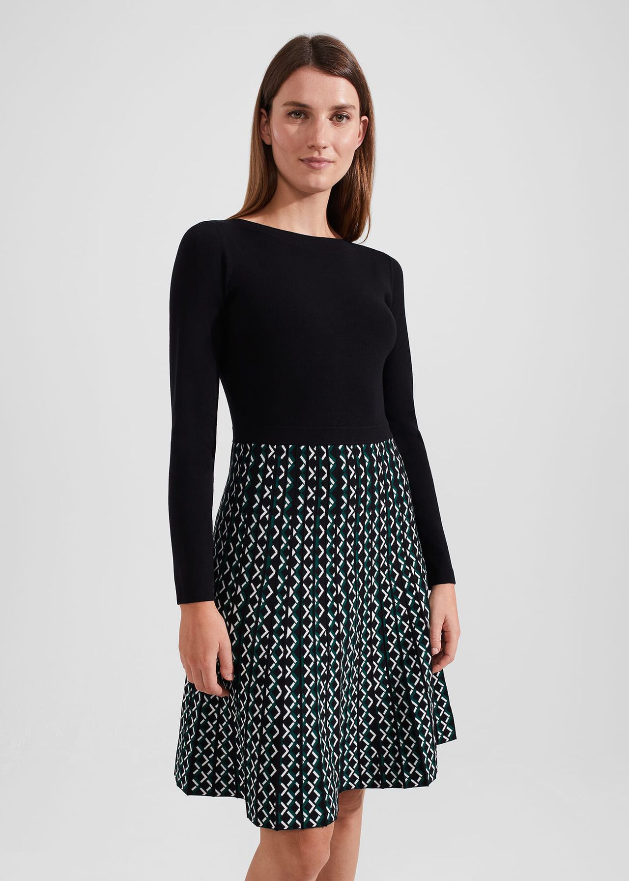 Elena Knitted Dress, Black Green, hi-res