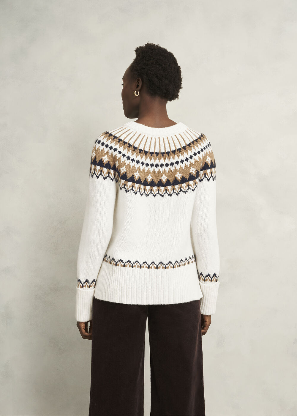 Anya Fairisle Chunky Crew Jumper, Ivory Camel, hi-res
