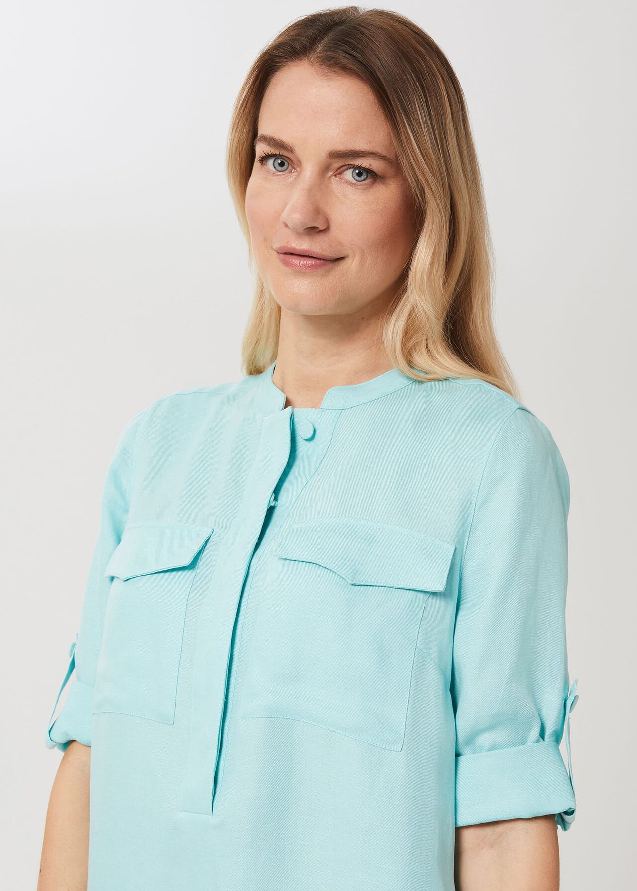 Milla Linen Blend Tunic Dress, Aqua, hi-res